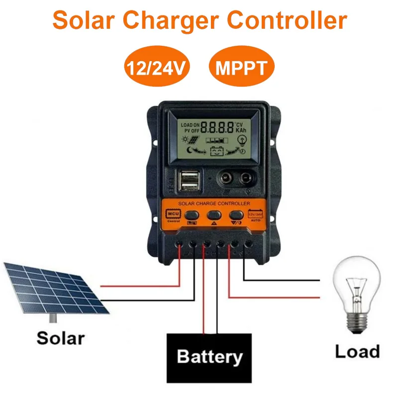 

12V 24V PWM Solar Charge Controller 10A 20A 30A Solar Controller Solar Panel Battery Regulator Dual USB 5V LCD Display