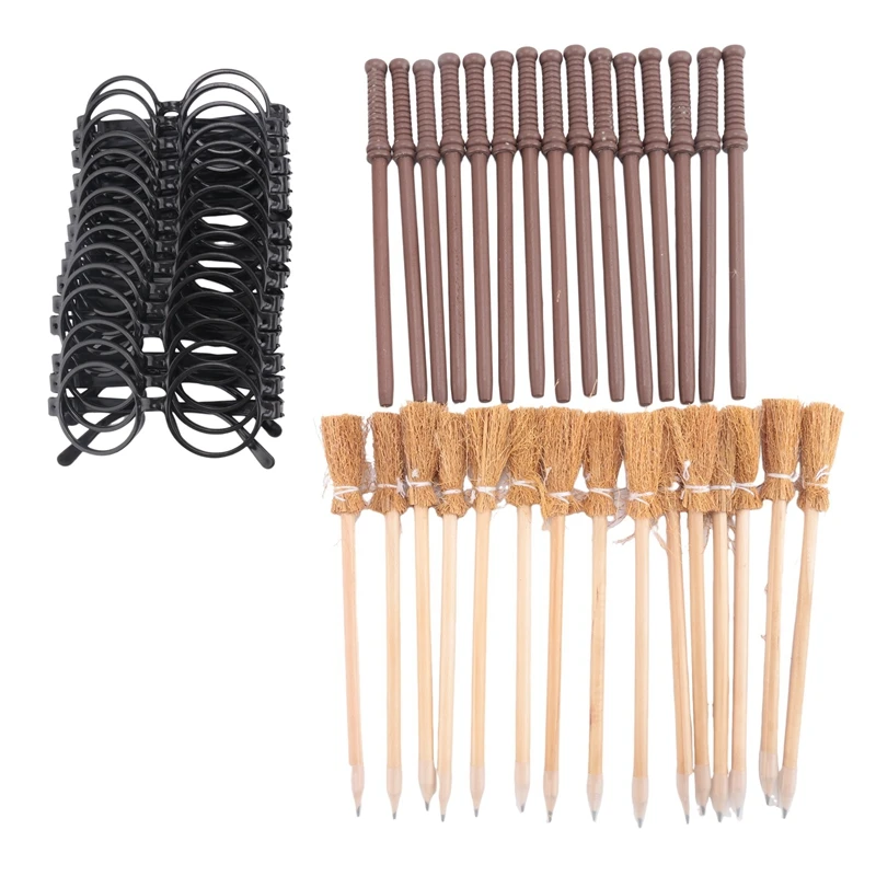 45 Pack Witch Broom Pencils And Wands Round Frame Glasses Festive Props Plastic Wand Theme Party Supplies