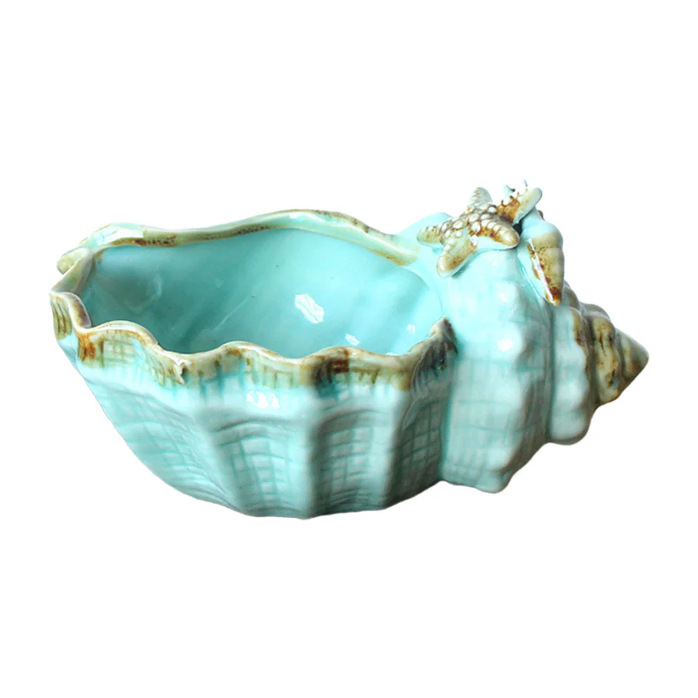 

1PC Art Mediterranean Style Flower Pot Fresh Ceramic Conch-shaped Plant Pot