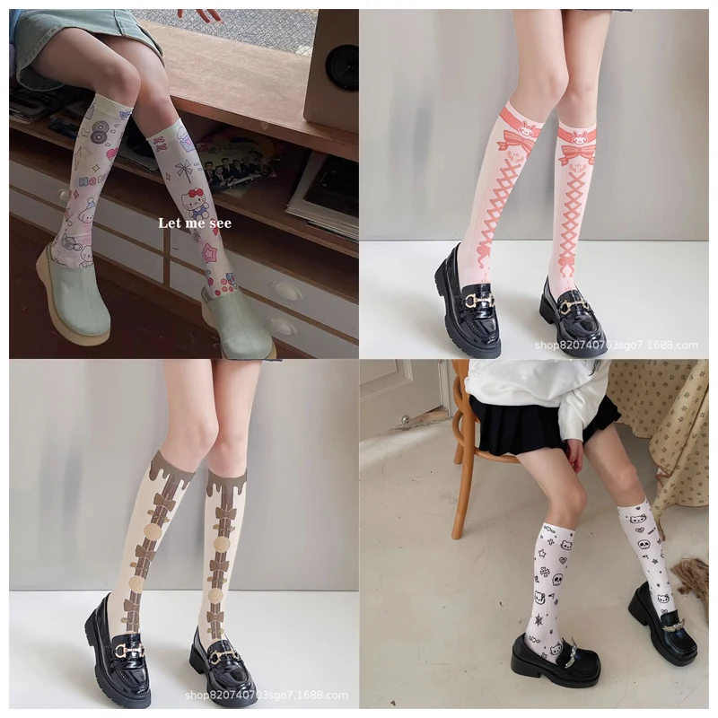 

Sanrios My Melody Kuromi Hellokittys Lolita милые утягивающие носки до середины икры кавайные женские утягивающие носки средней длины подарок для девочек
