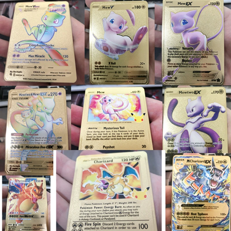 

2021 New Pokemon Vmax Golden Metal Card Super Anime Collection Card Children's Toys Pikachu Mew Eevee Charizard Children's Gift