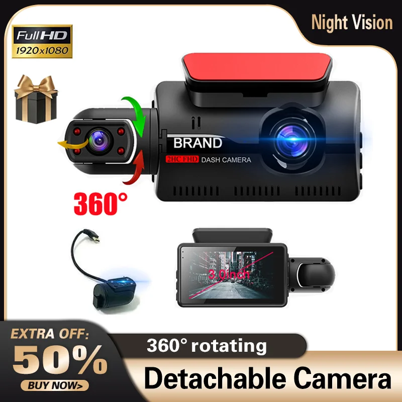 Dashcam Car DVR Video Recorder Dual Lens FHD1080P Night Vision 3.0 Inch IPS Screen Auto Camera Registrator Camcorder