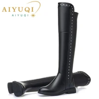 aiyuqi womens knee high boots winter 2021 new genuine leather women thigh high boots plus size wool warm womens high boots