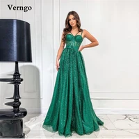 verngo glitter green a line long evening dresses spaghetti staps sweetheart floor length prom dress women party formal gown 2022