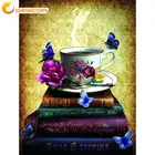 Алмазная картина CHENISTORY, кофейный пейзаж в книгах, вышивка, полный набор стразы, картина, вышивка крестиком 5d, полная вышивка, украшение