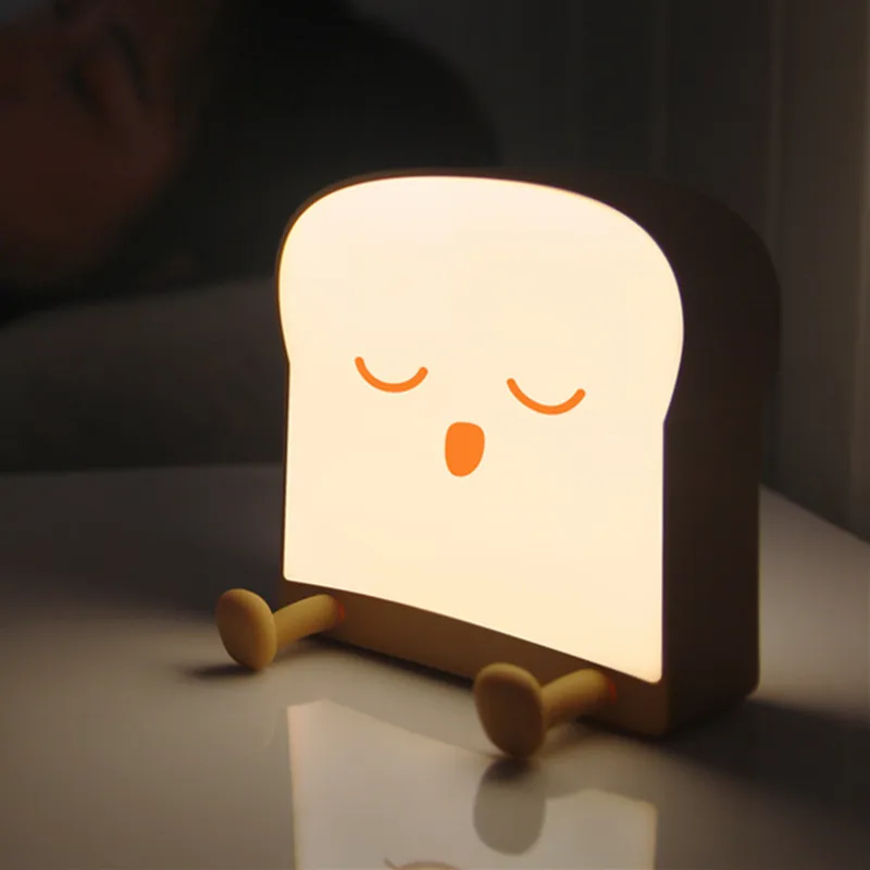 

Creative Cute Toast Bread Small Night Lamp Mobile Phone Bracket USB Bedroom Bedside Atmosphere Light