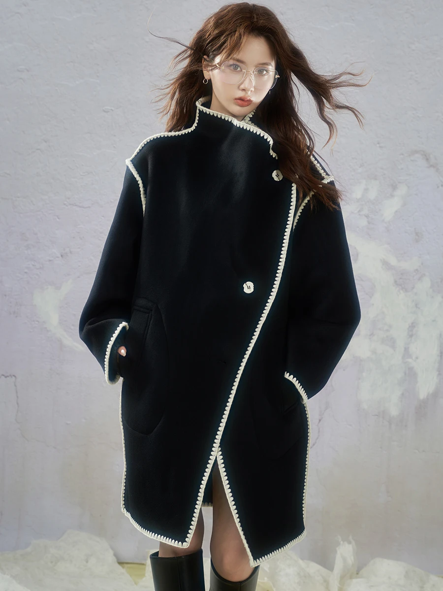 Jfyanyan миндально-черный Qiao двустороннее шерстяное пальто женское осенне-зимнее