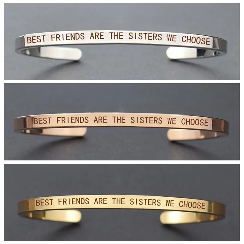 

Quotes Best Friends Are the Sisters We Choose Engraved Words Cuff Bracelet Couples Daughters Gifts