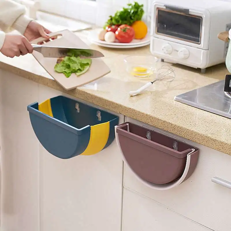 

Portable Hanging Foldable Trash Can Kitchen Household Wall Mounted Storage Bins Office Wastebaskets Truck-mounted Box