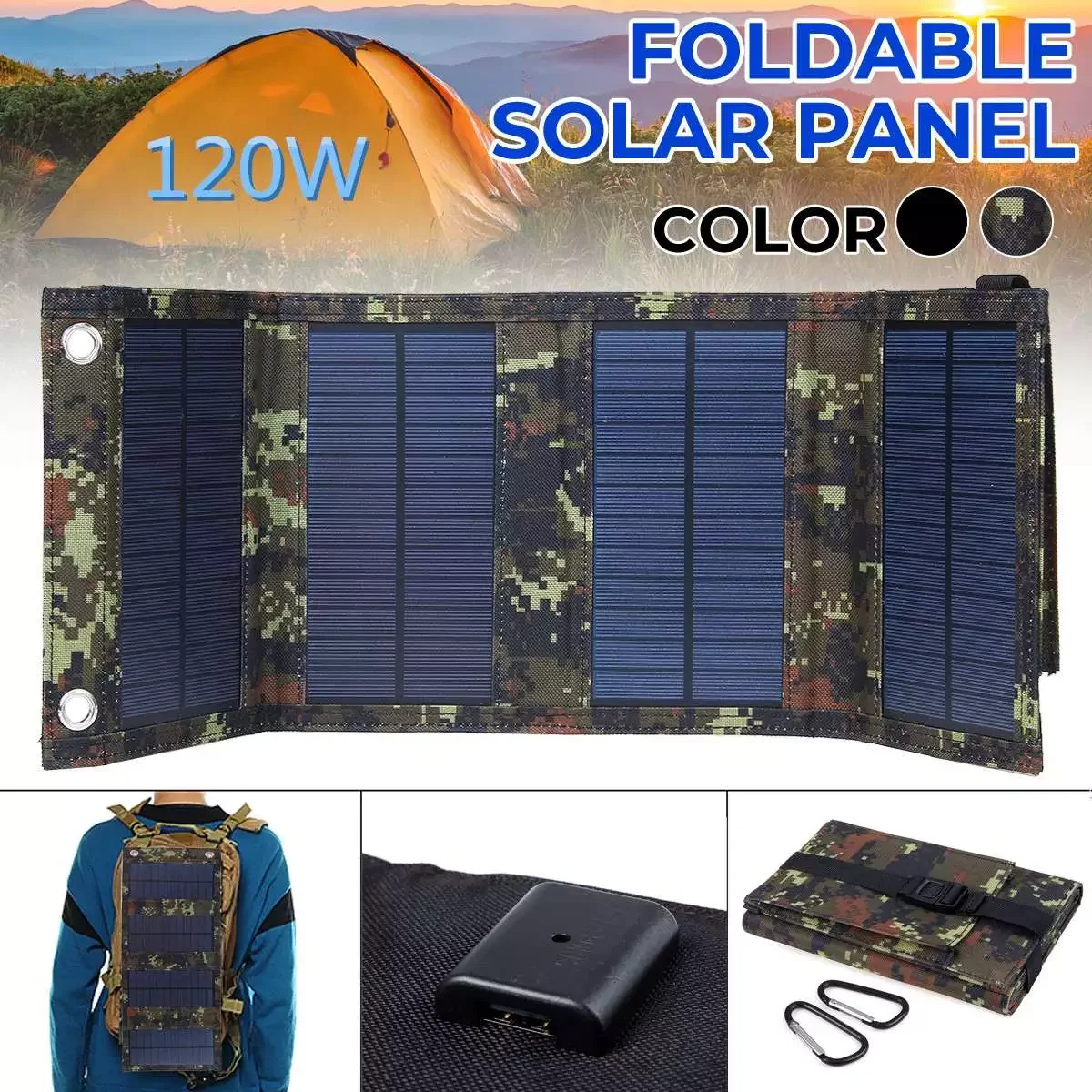 

120W Foldable Solar Panel Sun Power Solar Cells Charger Battery 5V USB Protable Solar Panels for Smartphone Camping Outdoor