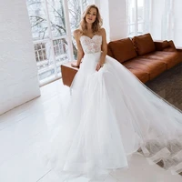 sexy a line sweetheart neck wedding dress 2022 elegant sleeveless lace appliques bridal gown beading backless button tulle train