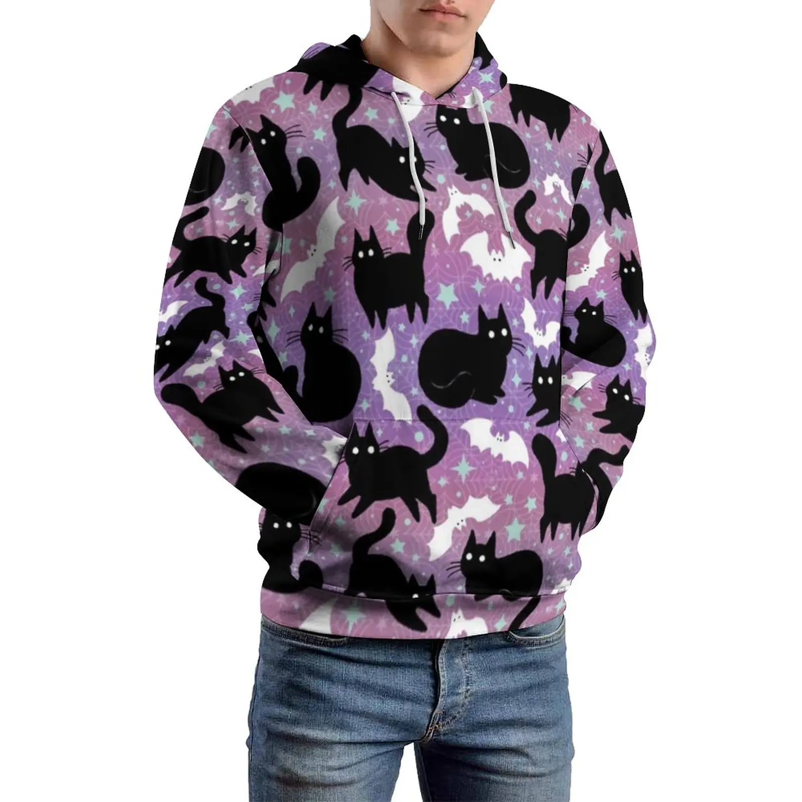 

Funny Black Cat Loose Hoodies Pastel Halloween Classic Hoodie Unisex Long-Sleeve Retro Design Sweatshirts Large Size 5XL 6XL