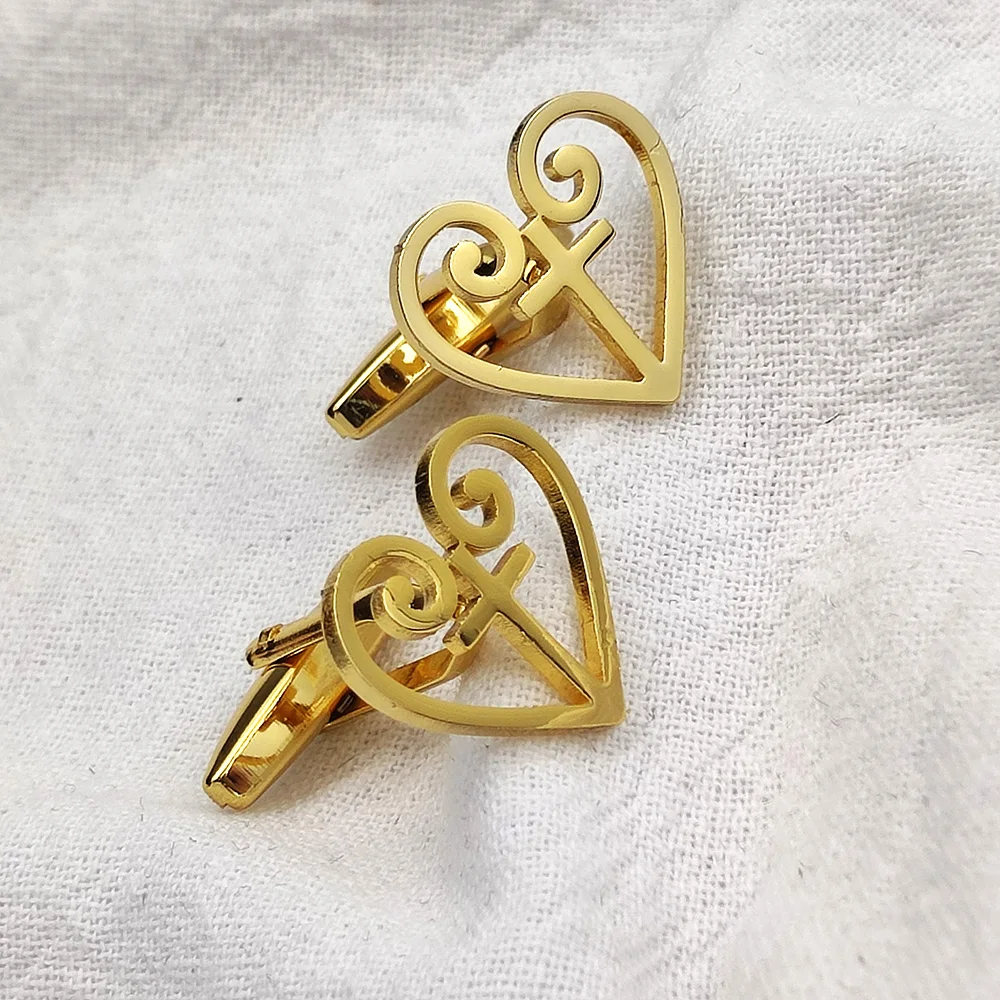 

Запонки мужские из нержавеющей стали, ювелирные украшения под золото, запонки с узором в виде сердца и Креста, под заказ