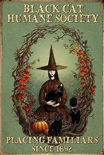 

Cat Human Society Placing Familiars Halloween Tin Sign Retro Style Miller Beer Bar Den Painting Metal Wall Decor
