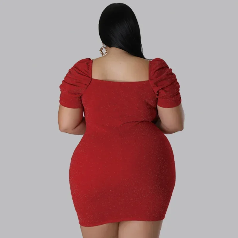 KEXU сексуальные блестящие платья больших размеров с рюшами и коротким рукавом