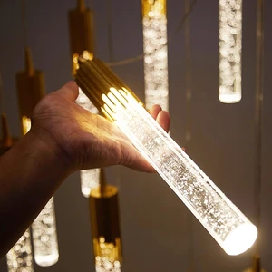 Modern Luxury Crystal Pendant Lamp Nordic Creastive Long Tube Bedside Hanging Light For Living Room Kistchen Island LED Cylinder