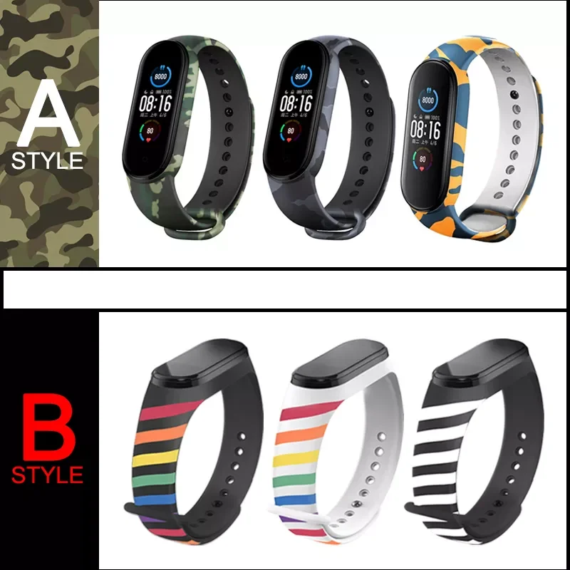 

Excellent Camouflage Printing Wristband For xiaomi Mi band 6 5 4 3 Silicone watch Strap For Miband 6 5 4 3 replacement Bracelet