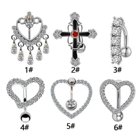 love tassel cross zircon navel ring stainless steel inverted dangle navel piercing ring heart belly ring body piercing jewelry