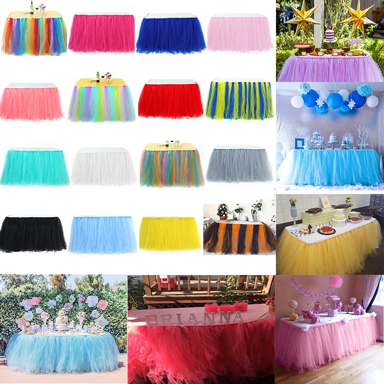 

100x80cm Wedding Party Tutu Tulle Table Skirt Tableware Cloth Baby Shower Mermaid Party Home Decor Table Skirting Birthday Decor
