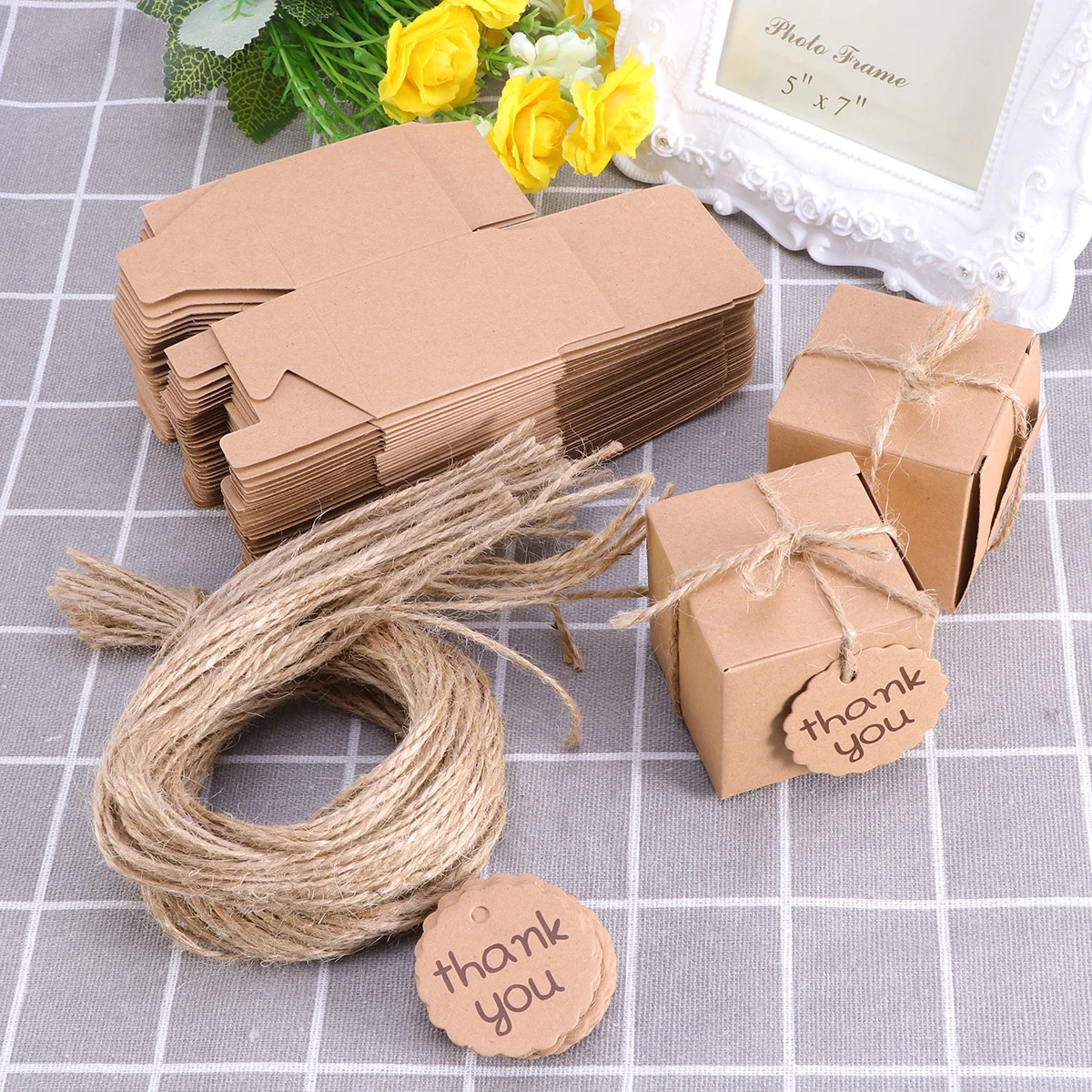 

Boxes Candy Gift Kraft Wedding Paper You Thank Box Christmas Brown Favor Treat Lids Foldable Presents Boxe Rustic Pillow