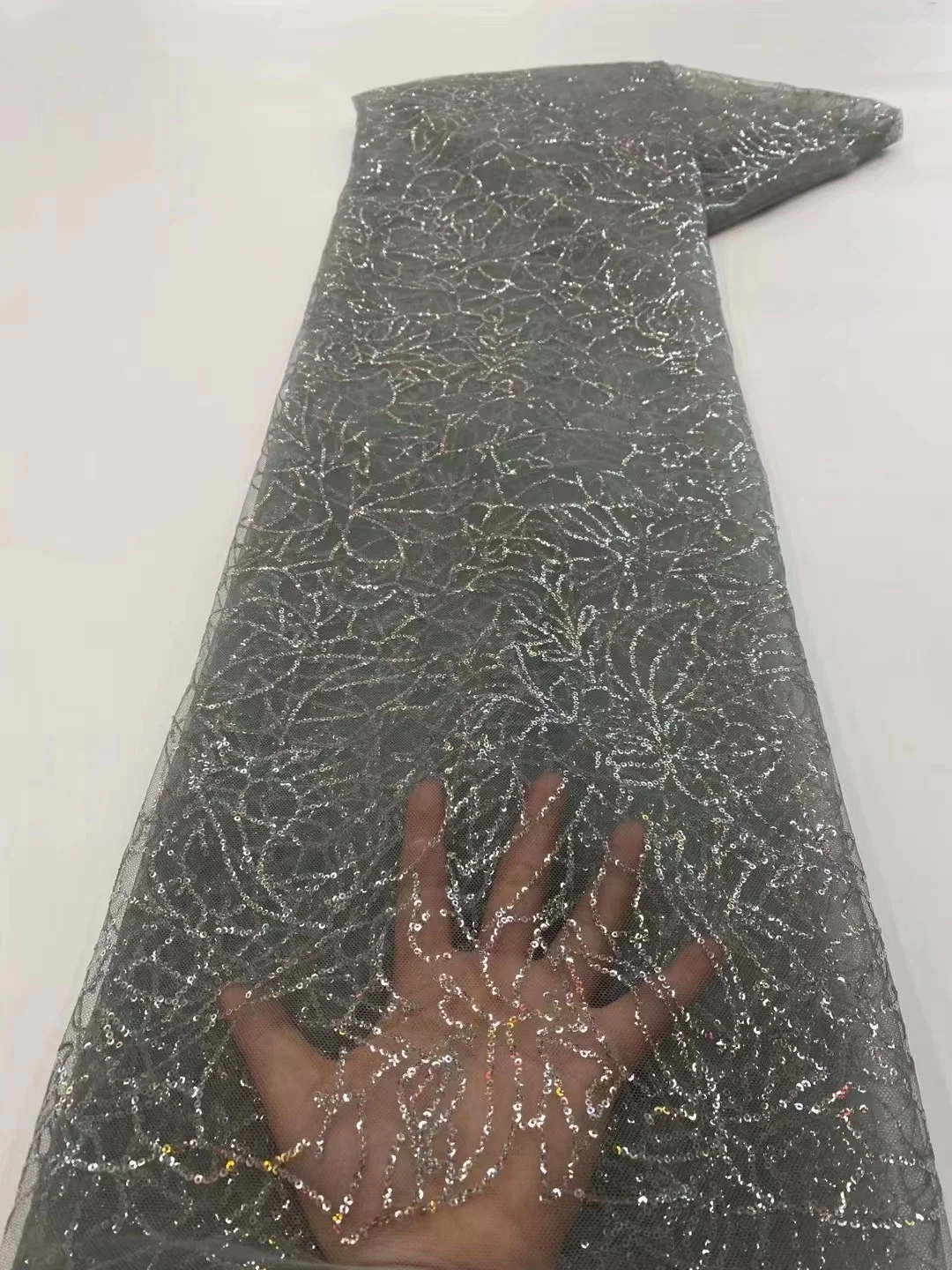 

Grey African Crocheted Luxury Skin Soft Mes Embroidery Sequins 2022 French Lace Fabric For Nigerian Garment Clothing