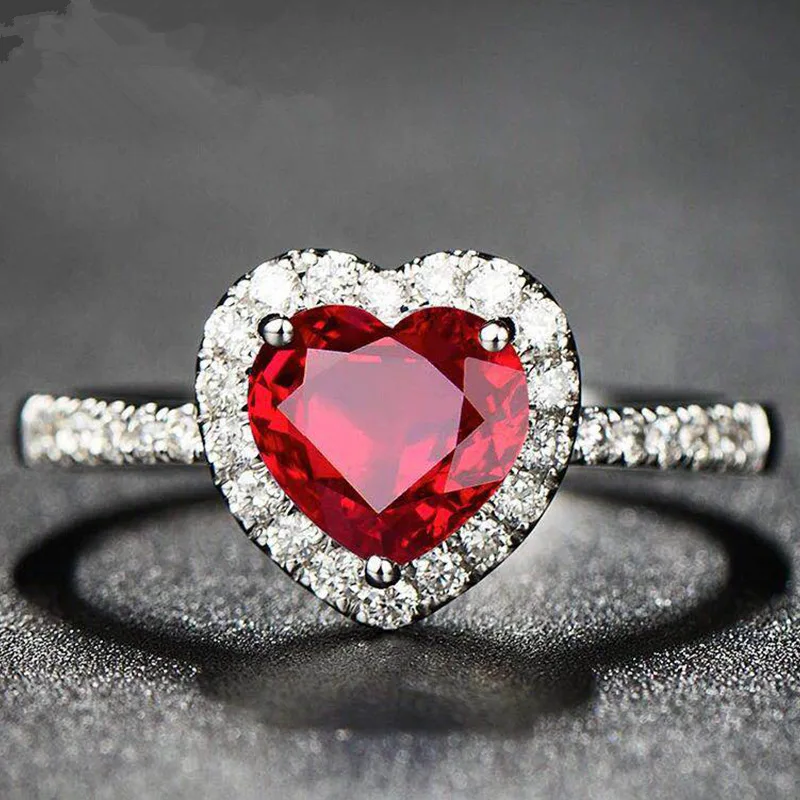 

Milangirl Heart-shaped Ring Silver Engagement Big Blue Crystal Stone Zircon Ring Female Wedding Bride