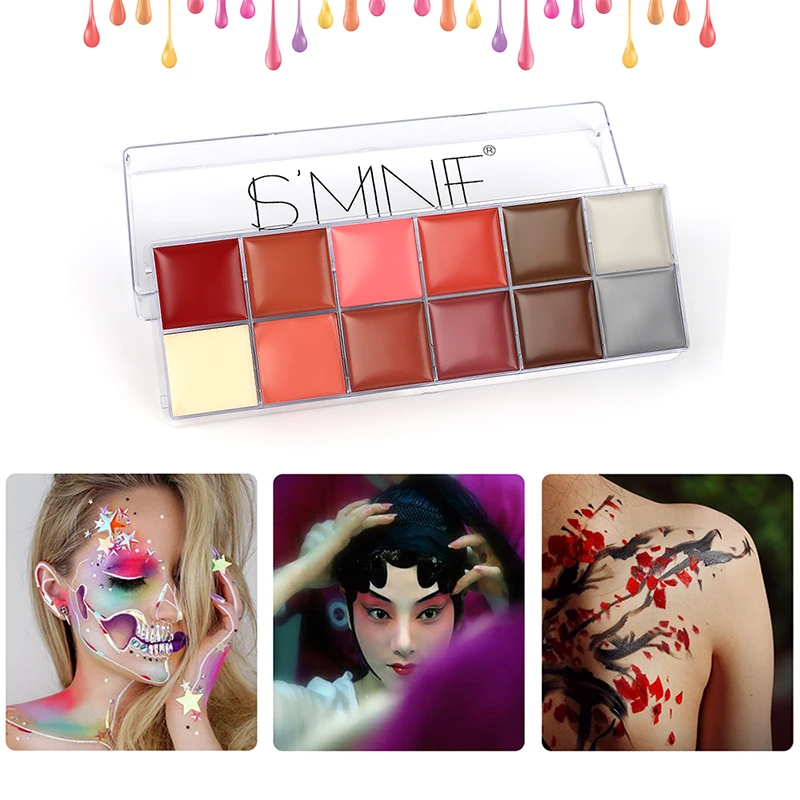 

12 Colors Painting Art Use In Halloween Party Fancy Dress Beauty Makeup Tool Flash Tattoo Face Body Paint Oil Beauty Health