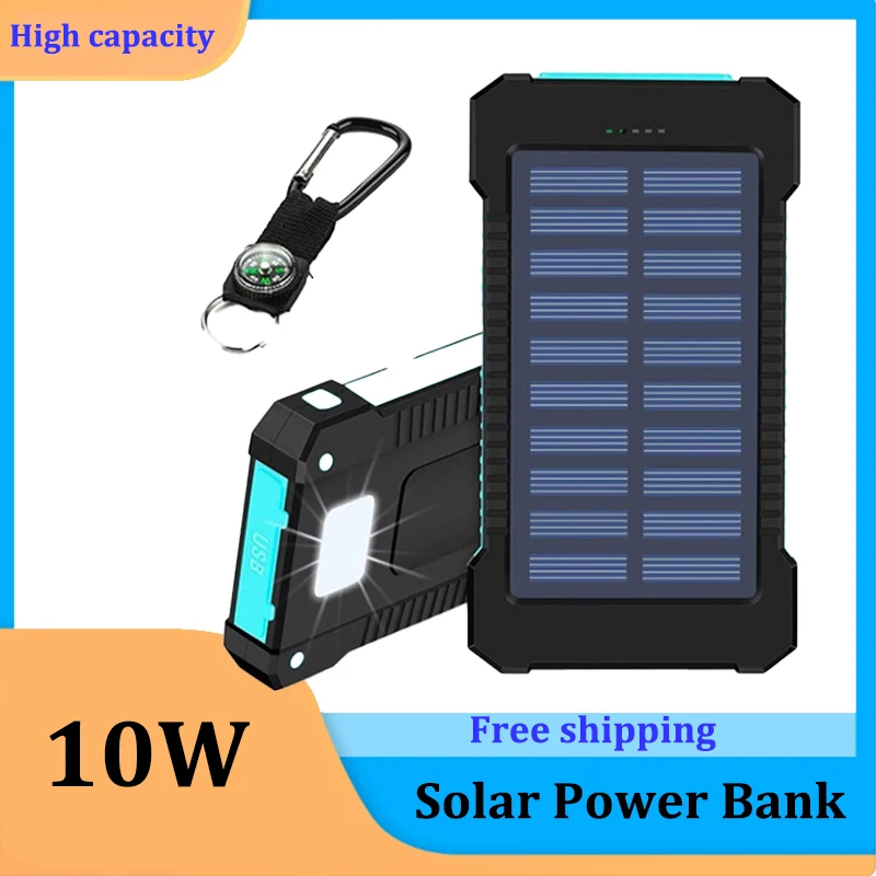 Портативное зарядное устройство на солнечной батарее, бесплатная доставка, 000 мАч, портативное зарядное устройство подходит для электронных устройств, зарядное устройство с ночным освещением со светодиодной подсветкой