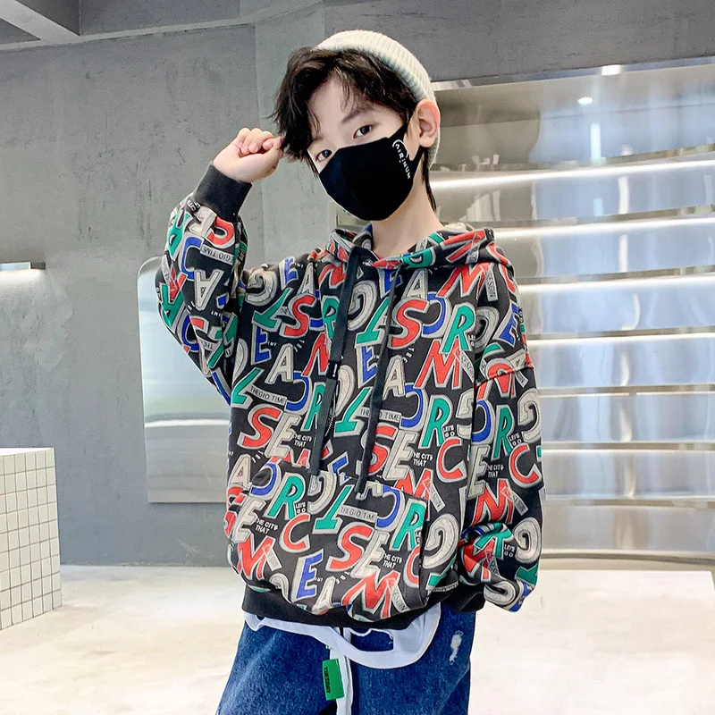 

Boys Hoodie Sweatshirt Spring Autumn Kids Long Sleeve Sport Tops New Fashion Children Letter Print Pullover 5 6 7 8 9 11 12 14 Y