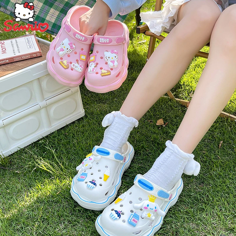 

Sanrio Hello Kitty Cinnamoroll Kuromi Sandals Y2K Flat Shoes Crocs Summer Kawaii Fashion Heightening Slipper Girls Birthday Gift