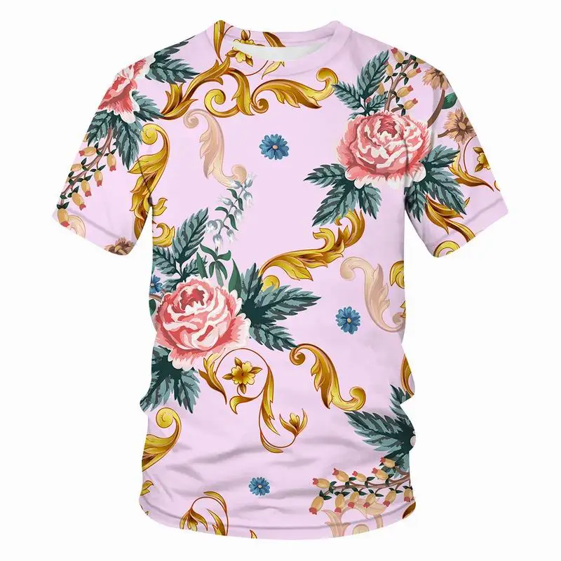 

Summer New 3D Hawaiian Fashion Flower Print Men's T-shirt Punk Style Personality Trend Rock Short-sleeved Round Neck Top