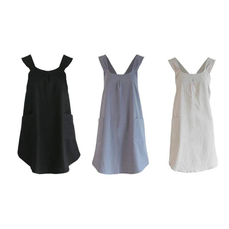 Удобный и легко чистящийся фартук из хлопка льна с перекрещенной спинкой