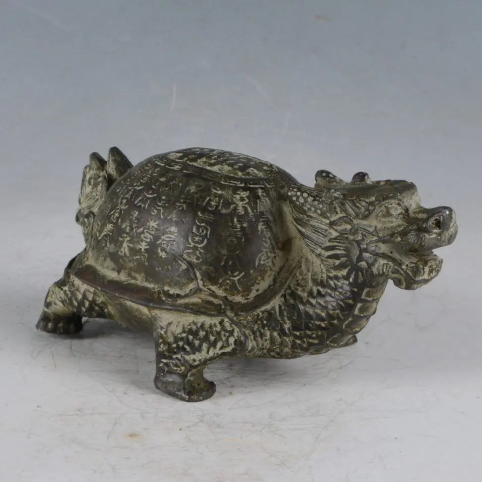 

Old china bronze hand-carved Longevity dragon turtle statue
