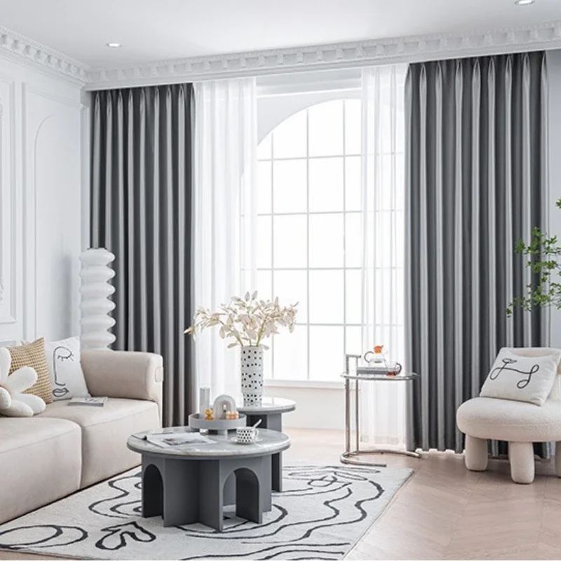 Simplified European Luxurious Solid Color Modern Blackout Curtains for Living Room Bedroom Dining Sun Protection