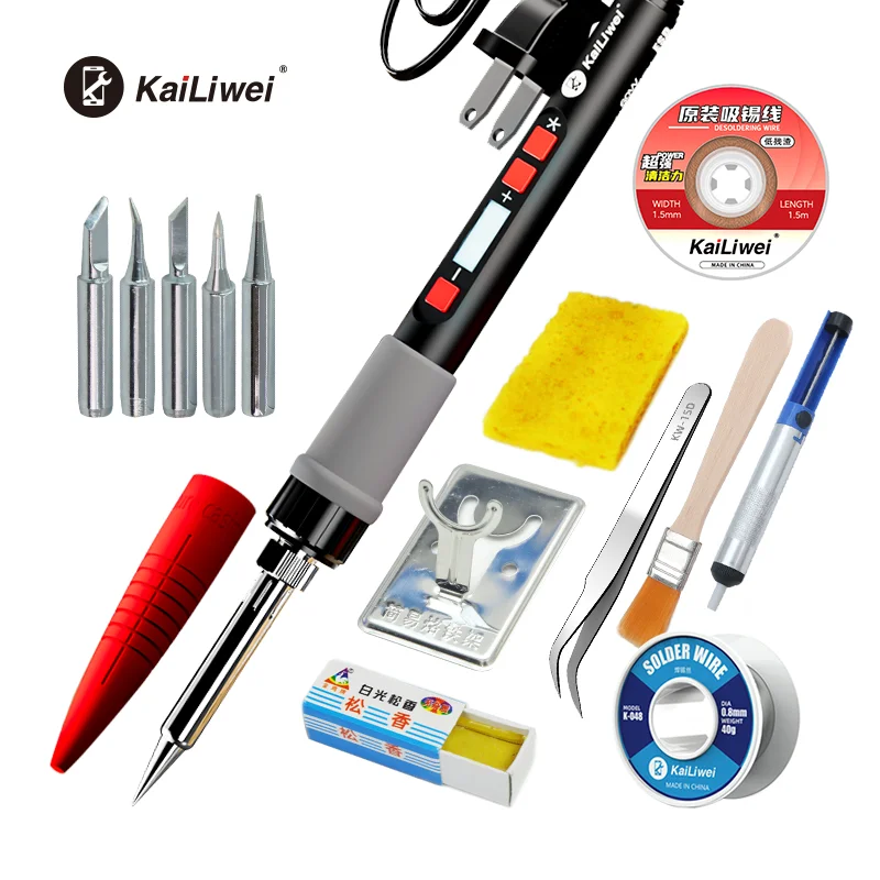 

Kailiwei 60W Adjustable Temperature Solder Iron 220V / 110V LCD Electric Soldering Iron Welding Repair Tools