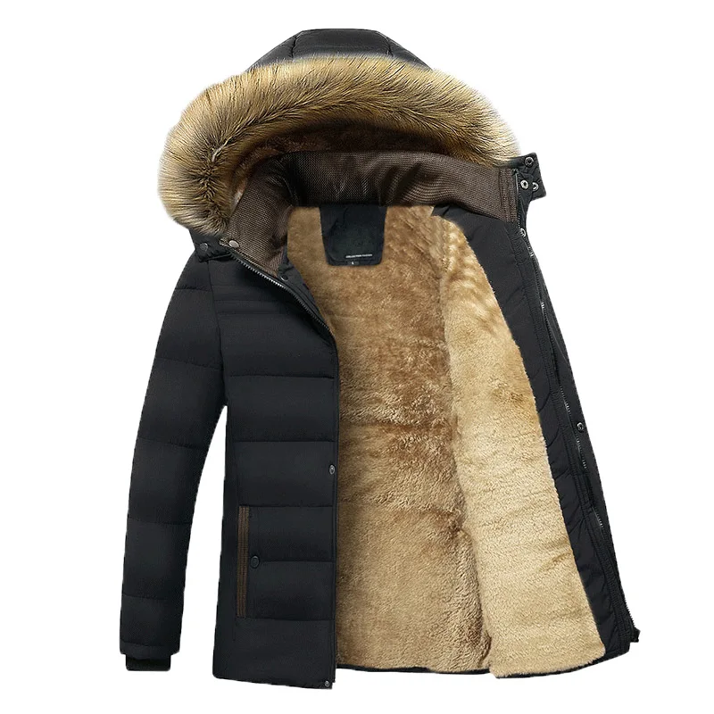 Winter Parkas Men Cotton Padded Clothes 2022 New Warm Fashion Fur Collar Hooded Thick Jacket Zipper Plush Coat
