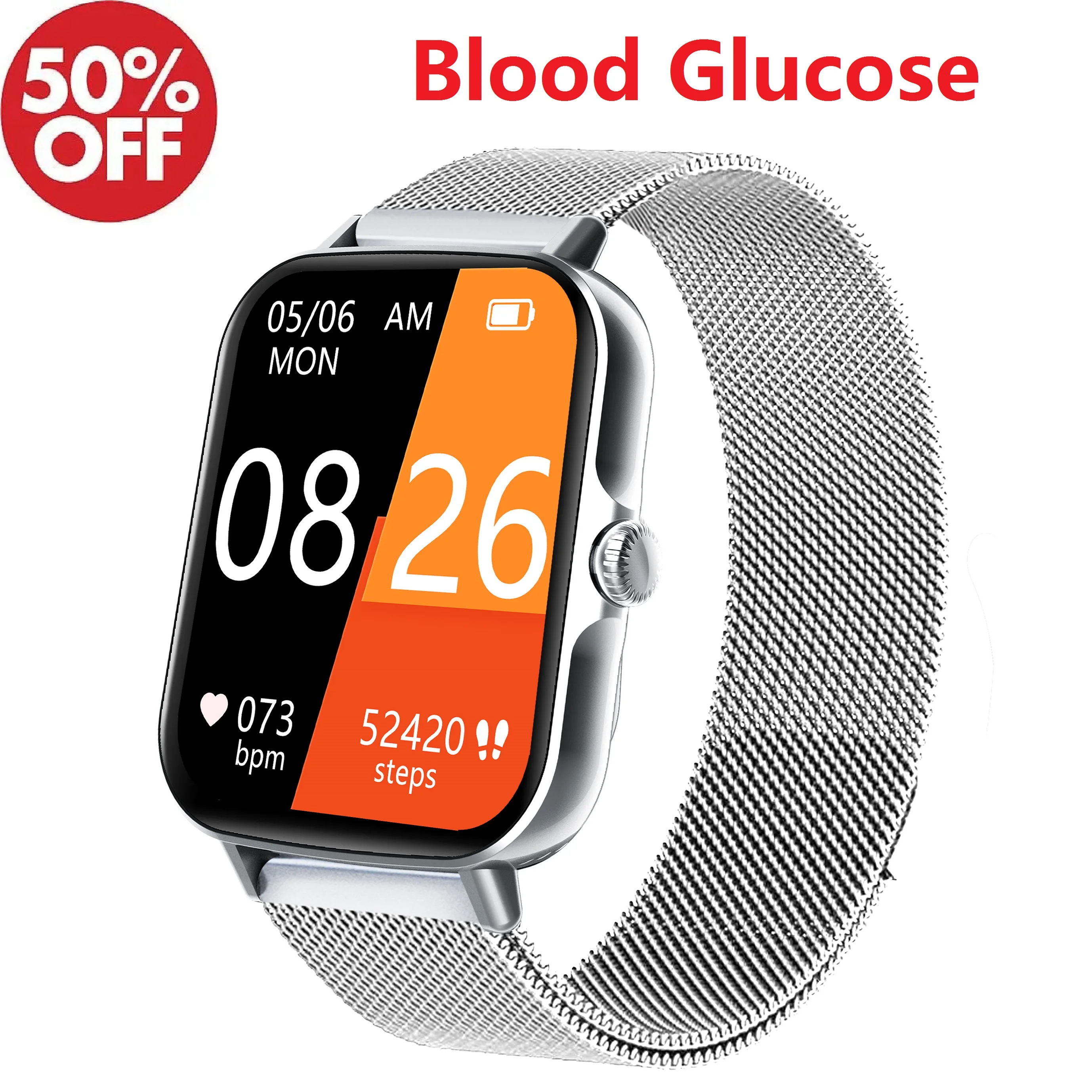 

F107 Blood Glucose Blood Oxygen Heart Rate Monitoring Sports Tracker Health Alert Bluetooth Call Smart Watch For Men And Women