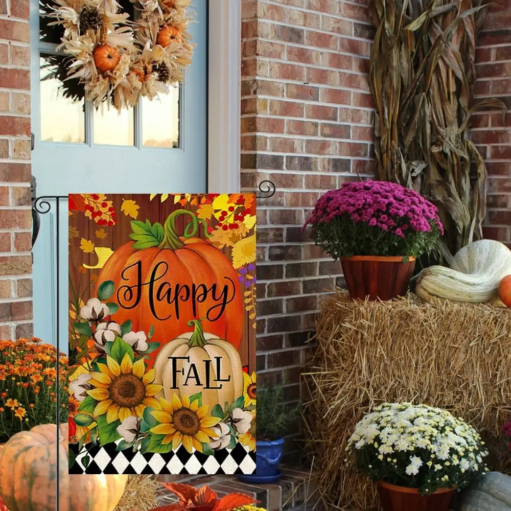 RABUSOFA счастливая осень сад флаг 12x18 дюймов двусторонний для улицы тыква Подсолнух