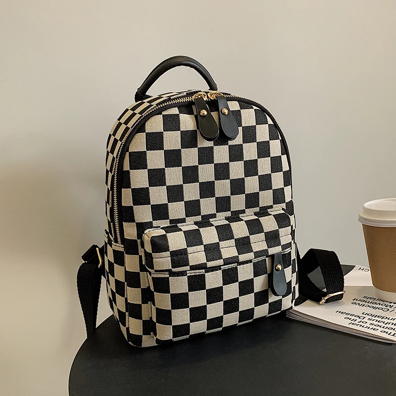 

Checkerboard Backpack High-end Luxury Mini Backpack Women Designer Leather High School Boy Teen Girls Backpacks Cute Kawaii Bag