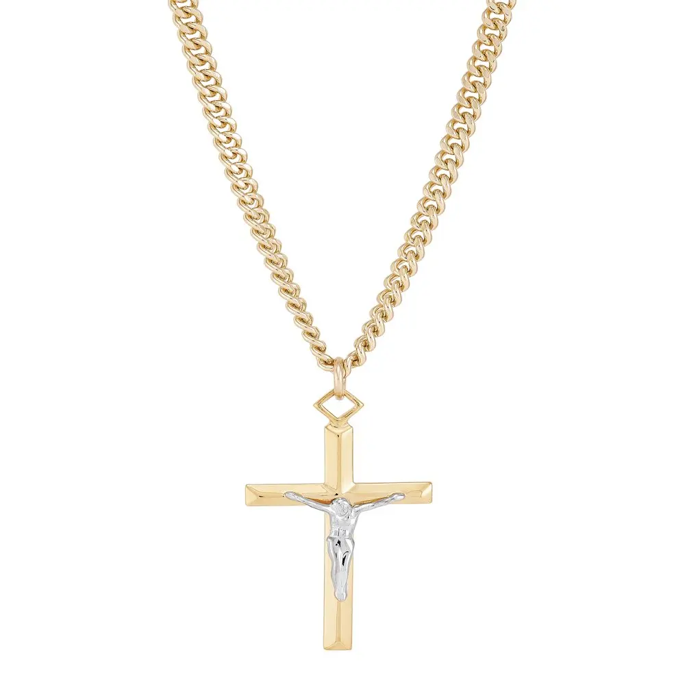 

Stainless Steel Gold-Filled and Rhodium Crucifix Pendant, 24" Necklace