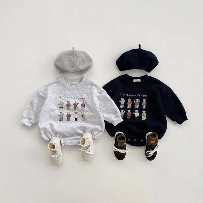 2022 New Baby Long Sleeve Cartoon Bodysuit Cotton Infant Casual Jumpsuit Fashion Bear Print Newborn Boy Girl Clothes 0-24M