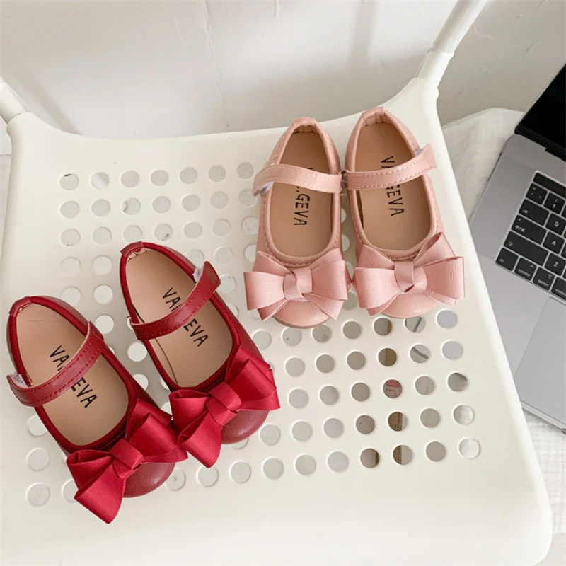

Girl's Princess Shoes Wedding Party Bowknot Spring Ribbon Sweet 21-30 Toddler Children Mary Janes Fashion Light Baby Single Shoe