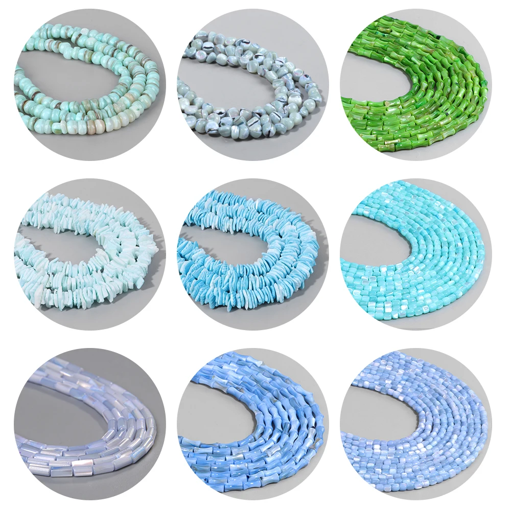 

Dyed Blue Shell Beads Multi Shape Multi Size Pearl Shell Loose Beads for Jewelry Making DIY Necklace Bracelets Accessories 15"