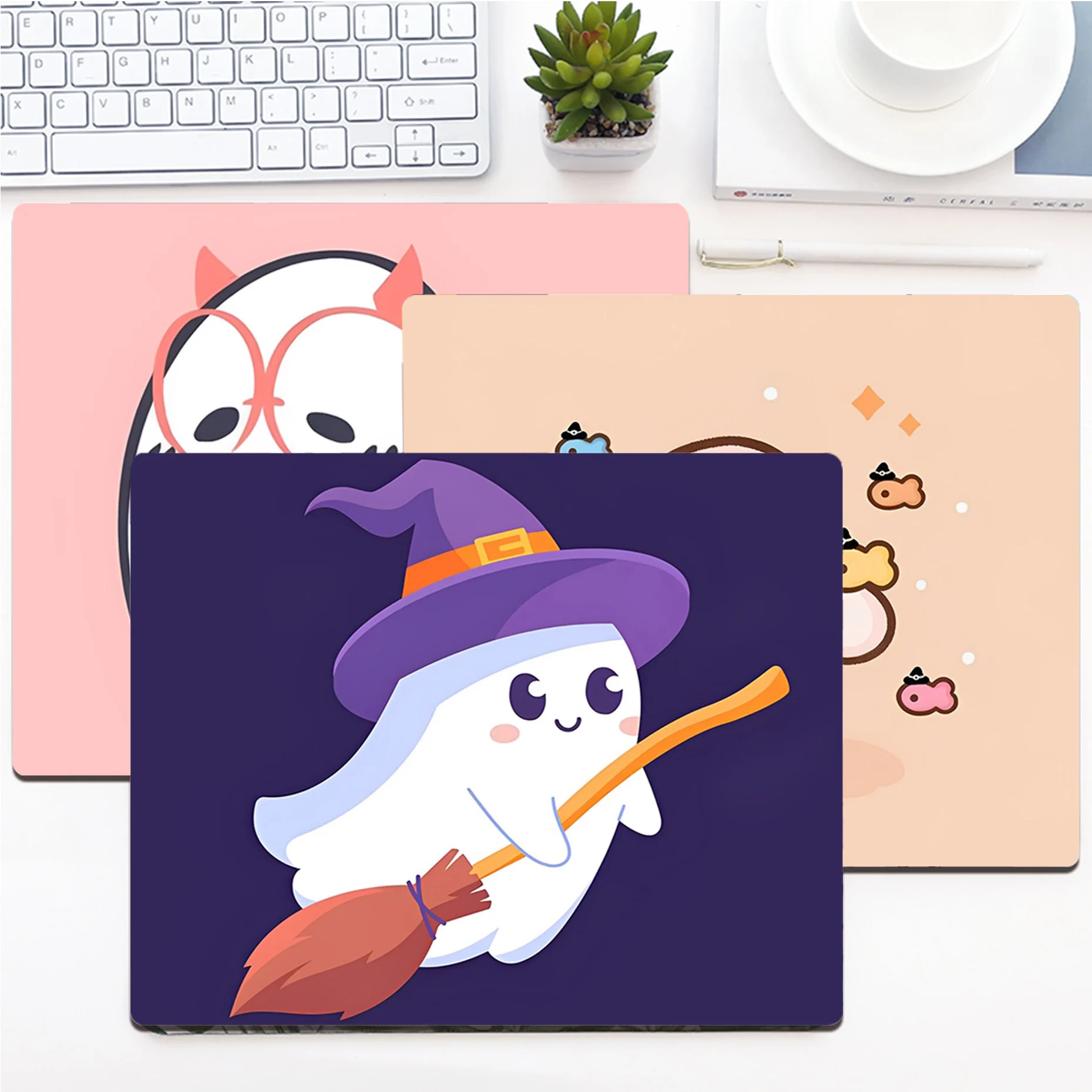

Kawaii Ghost Mousepad Non-slip Lockedge Cartoon Anime Gaming Mouse Pad Keyboard Mouse Mats Smooth Company for PC Gamer Mousemat