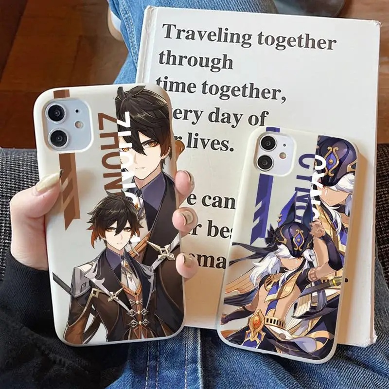 

Anime Genshin Impact Cyno Zhongli Phone Case for iPhone 11 12 13 Mini Pro Xs Max 8 7 6 6S Plus X XR Solid Candy Color Case