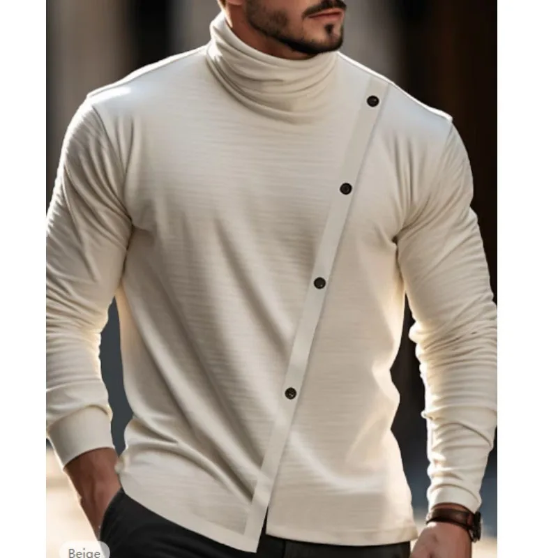 

Autumn/Winter High Collar Comfortable Bottom Shirt Top Solid Mens Long Sleeve Casual T-shirt Vintage Turtleneck Man Tee Pullover