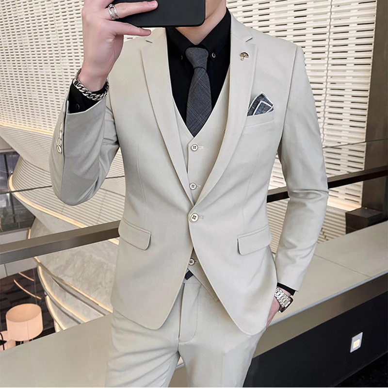 

Notched Lapel Wedding Blezer Single Breasted Pantalones Hombre Full Set Slim Fit Groom Beat Men Three Piece Jacket Pants Vest