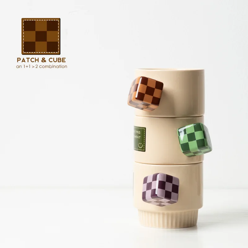 

Free Shipping cube ceramic coffee cup, creative jacquard mug