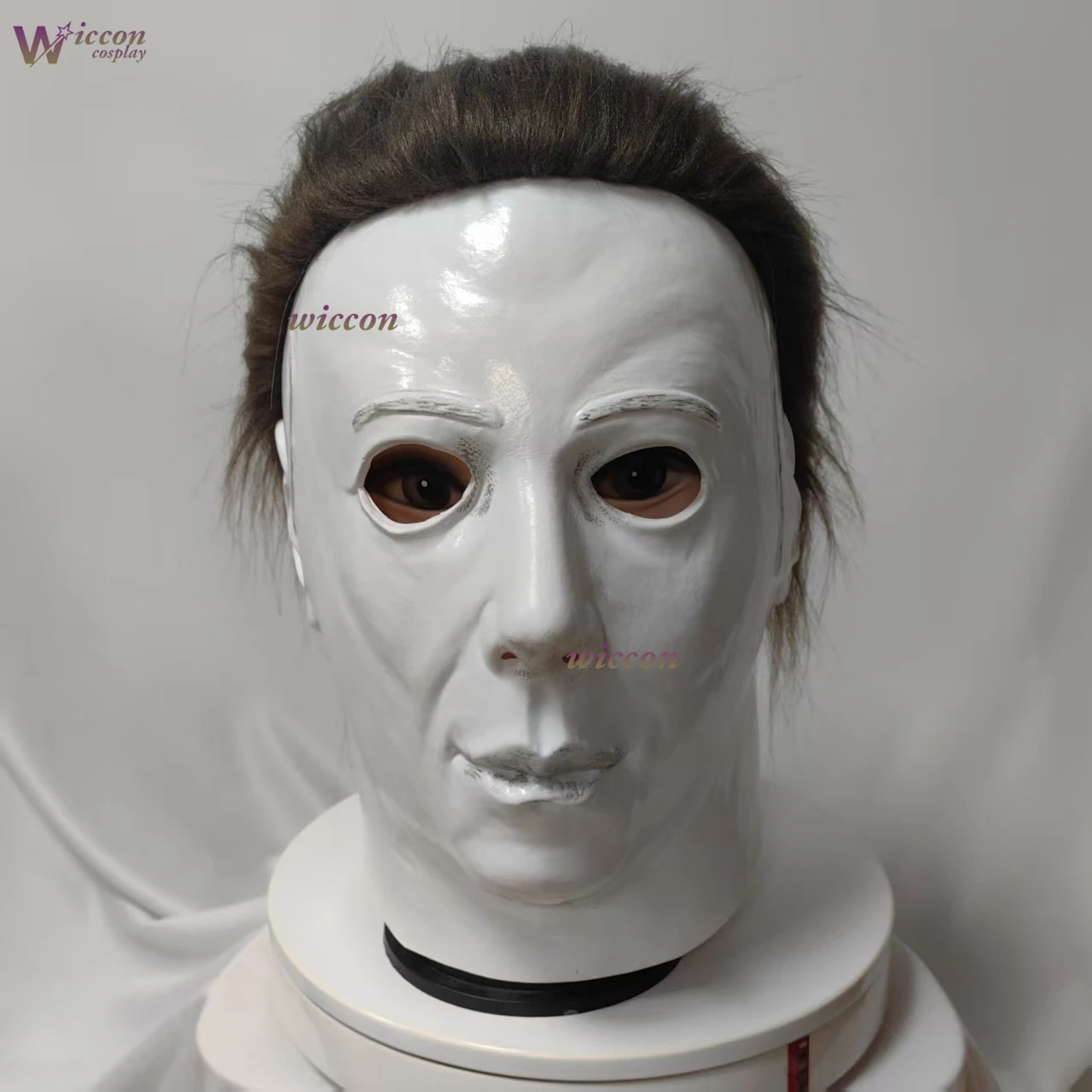 Фото Маска Майкла Майерса KospLAY White Face 1978 года, резиновая, на все лицо, страшная, с париком, для Хэллоуина, забавный костюм для косплея №1