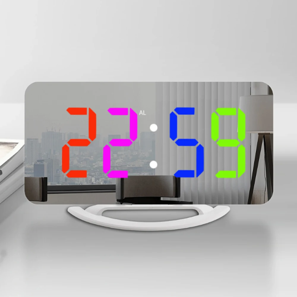 

TS-8201 LED Mirror Alarm Clock Digital RGB LED Color Display Snooze Clocks Wake Up Adjustable Electronic Large Display Clock
